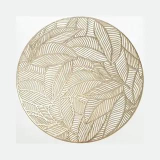 Placemats Leaves - Ronde Placemats - Goud - 4-Stuks - Tafeldecoratie - Onderlegger - Luxe Placemats - Hittebestendig - Anti-slip
