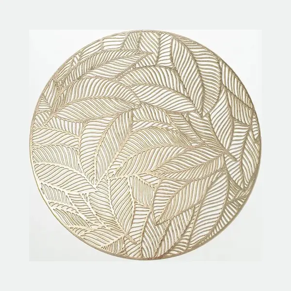 Placemats Leaves - Ronde Placemats - Goud - 4-Stuks - Tafeldecoratie - Onderlegger - Luxe Placemats - Hittebestendig - Anti-slip thumbnail
