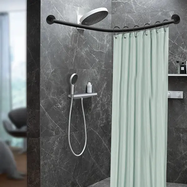 Douchegordijnstang Zonder Boren- 75-90 X 95-130 Cm Maat-304 Roestvrij L-vormige Badkamer Bad Hoek-stang Rek -voor Badkamer thumbnail