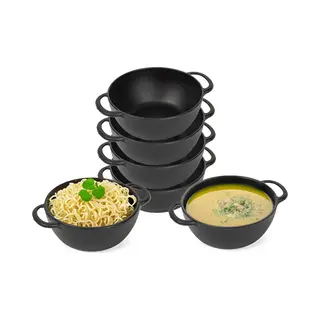 Plasticforte Soepkommen Met Hengsels - 12x - Campinglife - Kunststof - D11 X H5 Cm - 370 Ml - Zwart - Stapelbaar - Onbreekbaar