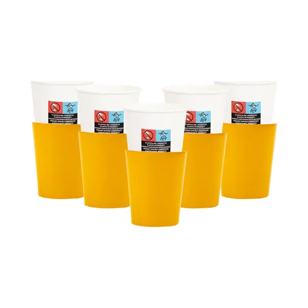 Givi Italia Feestbekers Met Hoesjes - 40x - Geel - Papier - 250ml - Kinderfeestje - Kartonnen Bekertjes thumbnail