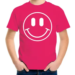 Bellatio Decorations Verkleed Shirt Jongens - Smile / Emoticon - Roze - Carnaval - Feestkleding Voor Kinderen 158/164