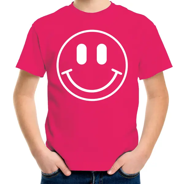 Bellatio Decorations Verkleed Shirt Jongens - Smile / Emoticon - Roze - Carnaval - Feestkleding Voor Kinderen 158/164 thumbnail