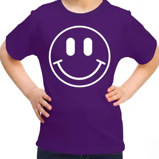 Bellatio Decorations Verkleed Shirt Meisjes - Smile / Emoticon - Paars - Carnaval - Feestkleding Voor Kinderen 158/164