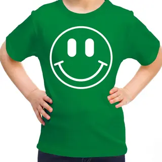 Bellatio Decorations Verkleed Shirt Meisjes - Smile / Emoticon - Groen - Carnaval - Feestkleding Voor Kinderen 158/164