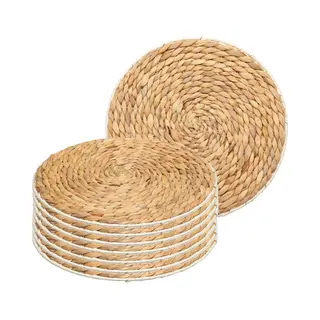 Secret De Gourmet Placemat Van Afgewerkt Zeegras - 8x - Naturel - Rond - Dia 35 Cm - Onderleggers