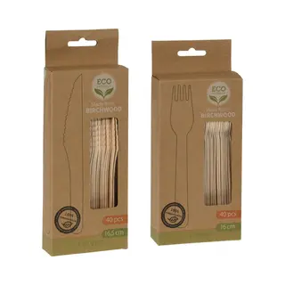 Bbq/verjaardag/camping Bestek Set - Mes En Vork - 40 Personen - Hout - 16cm - Eco Friendly - Wegwerp