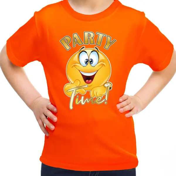 Bellatio Decorations Verkleed Shirt Meisjes - Party Time - Oranje - Carnaval - Voor Kinderen 122/128 thumbnail