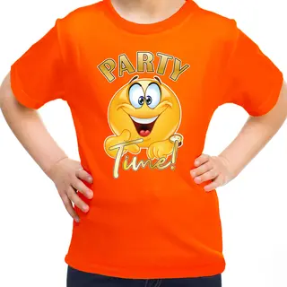 Bellatio Decorations Verkleed Shirt Meisjes - Party Time - Oranje - Carnaval - Voor Kinderen 134/140