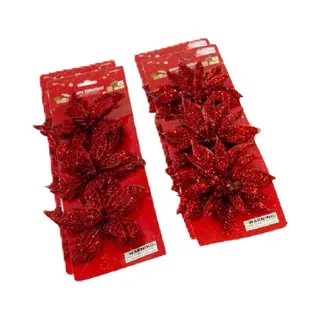 Gerimport Kerstboom Bloemen Op Clip - 12x Stuks - Rood - Kunststof - Kerstornamenten