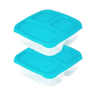 PlasticForte Vershoudbakje - 3x - 3-vaks - 1ST - 1, 2L - Meal Prep - Herbruikbaar - Blauw - Vaatwasser Bestendig - Magnetron Bakjes