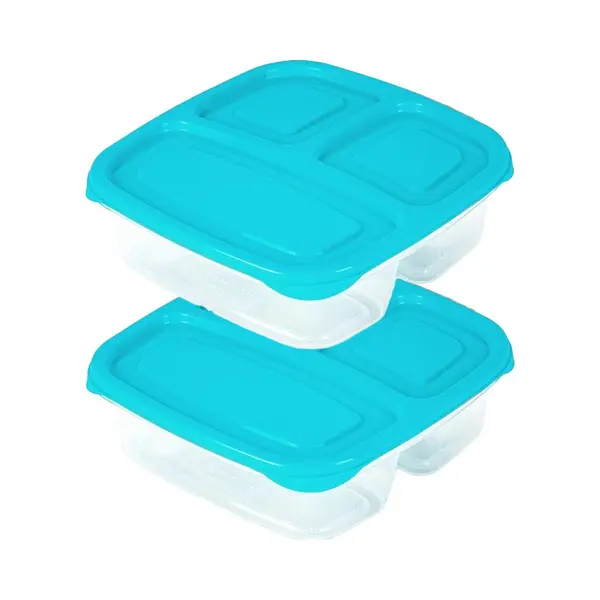PlasticForte Vershoudbakje - 3x - 3-vaks - 1ST - 1, 2L - Meal Prep - Herbruikbaar - Blauw - Vaatwasser Bestendig - Magnetron Bakjes thumbnail