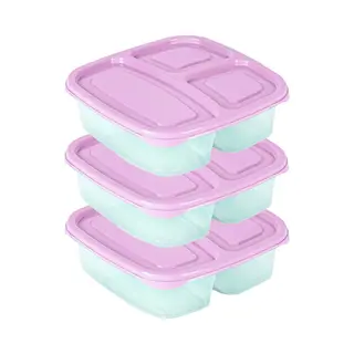 Plasticforte Vershoudbakje - 3x - 3-vaks - 1ST - 1, 2L - Meal Prep - Herbruikbaar - Roze - Vaatwasser Bestendig - Magnetron Bakjes