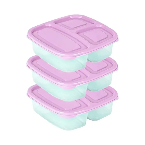 Plasticforte Vershoudbakje - 3x - 3-vaks - 1ST - 1, 2L - Meal Prep - Herbruikbaar - Roze - Vaatwasser Bestendig - Magnetron Bakjes thumbnail