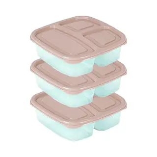 Plasticforte Vershoudbakje - 3x - 3-vaks - 1, 2L - Meal Prep - Herbruikbaar - Taupe - Vaatwasser Bestendig - Magnetron Bakjes