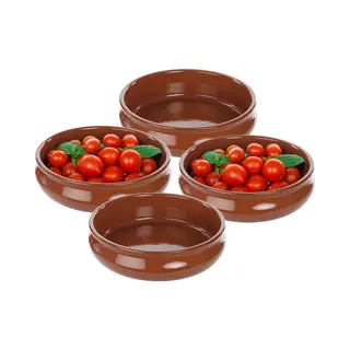 Tapas Ovenschaal/serveerschaal - 4x - Rond - Spaans Terracotta/aardewerk - D24 X H6.5 Cm - Klassieke Stijl