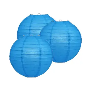 Luxe Bol Feest Lampion - 3x - Blauw - Dia 35 Cm - Papier - Feestartikelen/versieringen