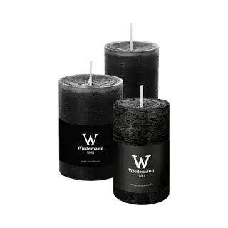Wiedemann Cilinderkaarsen/stompkaarsen - Set Van 3 - Rustieke Kaars - Zwart - 6x9/6x12/7x10 Cm