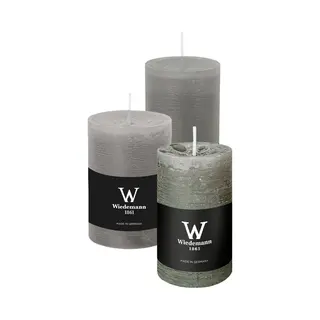 Wiedemann Cilinderkaarsen/stompkaarsen - Set Van 3 - Rustieke Kaars - Lichtgrijs - 6x9/6x12/7x10 Cm
