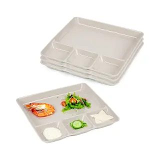 Plasticforte Vakjesborden - 4x Stuks - Beige - Gourmetbord - 4-vaks - Kunststof - 26 X 24 Cm - Fonduebord