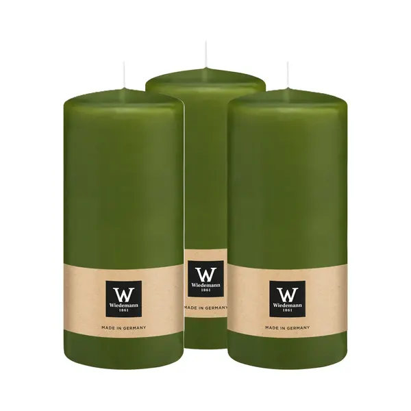Wiedemann Cilinderkaars/stompkaars - 3x - Olijfgroen - 15 X 7 Cm - 63 Branduren - Zuilkaarsen thumbnail