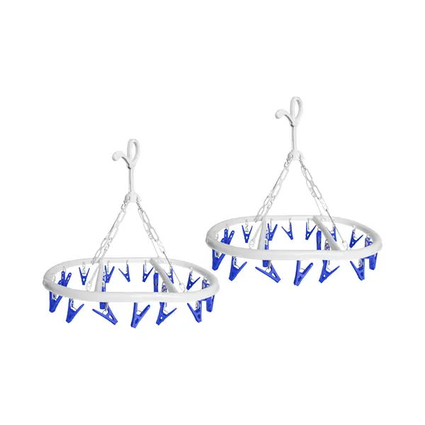 Cm Wasgoed Droogcarrousel/droogmolen - 2x - 20 Clips/knijpers - Wit/blauw - Kunststof - 29 X 42 Cm thumbnail