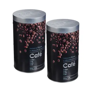 5Five Koffie Bewaarblik - 2x - Metaal - Zwart/sfeer Print - 11 X 19 Cm - 500 Gram - Koffiebonen Paths Of Cups