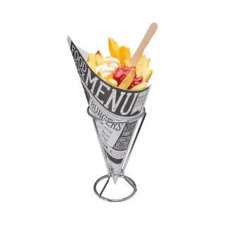 Bellatio Design Frietzakhouder - Incl. 5 Frietzakjes - 9 X 16 Cm - Rvs/papier - Friteszak Houder - Patatzakhouder