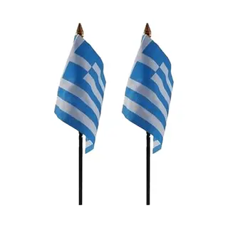 Griekenland - 2x - Mini Vlaggetje Van 10 X 15 Cm Op Stokje - Landen Vlag - H27 Cm - Polyester