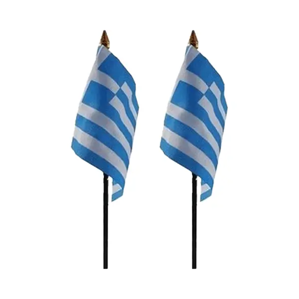 Griekenland - 2x - Mini Vlaggetje Van 10 X 15 Cm Op Stokje - Landen Vlag - H27 Cm - Polyester thumbnail