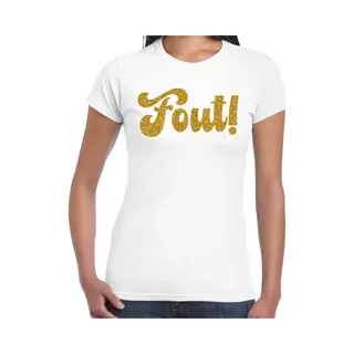 Bellatio Decorations Verkleed T-shirt Dames - Fout! - Wit - Glitter Goud - Fout/goud/stout M