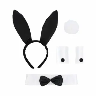 Henbrandt Verkleed Set Sexy Bunny - Wit/zwart - Meisjes/dames - Vrijgezellenfeest/paashaas - 5-delig