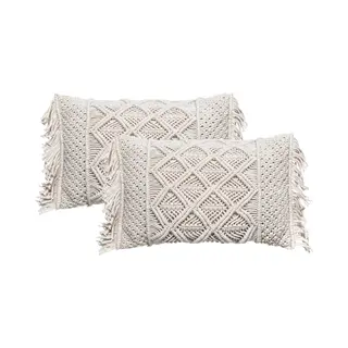 Atmosphera Sierkussen Macrame Ibiza Voor Binnen - 2x - Ivoor Wit - 30 X 50 Cm - Katoen/polyester