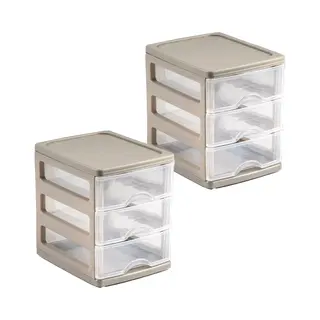 Plasticforte Ladekastje Bureau Organizer - 2x - 3 Lades - Beige/transparant - L13 X B17 X H17 Cm - Kunststof