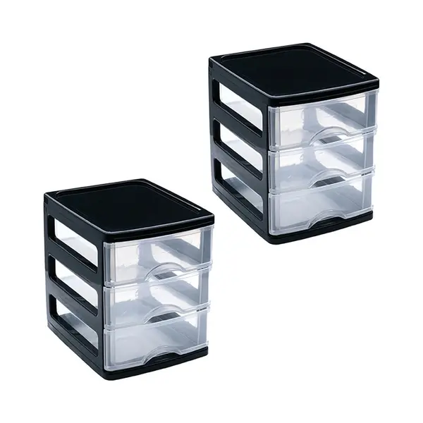 Plasticforte Ladekastje Bureau Organizer - 2x - 3 Lades - Zwart/transparant - L13 X B17 X H17 Cm - Kunststof thumbnail