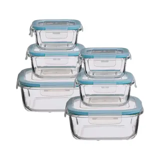 5Five Vershoudbakjes Met Deksel - Glas - Set 6x Stuks - 330/530/1180 Ml - Luchtdicht - Met Clips