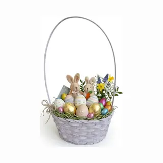 Kaemingk Rieten Mandje Met Hengsel - Lila Paars - D20 X H38 Cm - Paasmandje