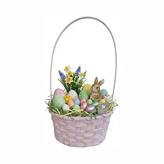 Kaemingk Rieten Mandje Met Hengsel - Lichtroze - D20 X H38 Cm - Paasmandje