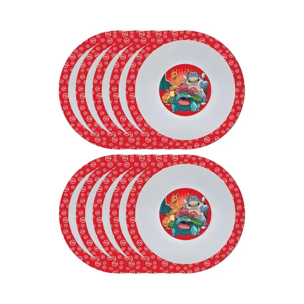 Pokémon Thema Kinder Bordje - 10x - Diep - D16 Cm - Kunststof - Rood - Kinderservies - Kommetje thumbnail