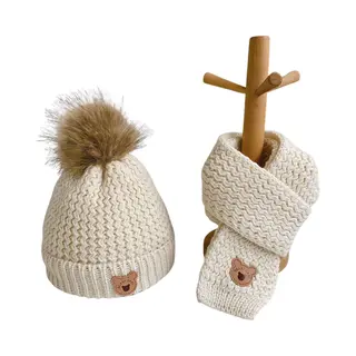 Baby Muts & Sjaal - Baby Muts - Babymutsje - Muts Jongen - Muts Meisje - 1 Tot 6 Jaar - Beige