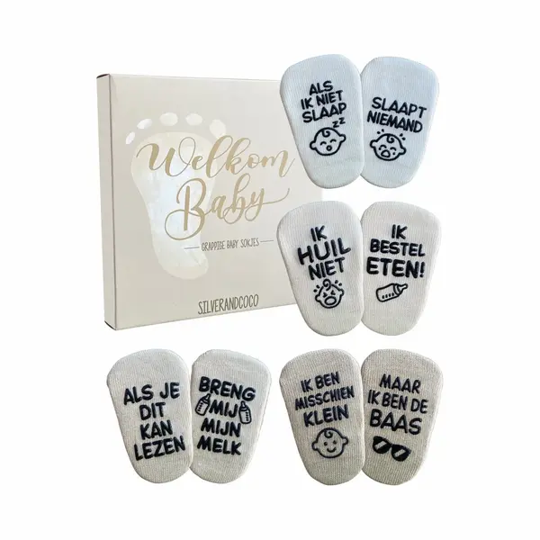 unbrandedn SilverandCoco® Baby Sokjes Met Tekst | Geboorte Geschenkset Sokken Antislip Katoen | Kraam Pakket Cadeau Gift Set | Shower Cadeautjes Geschenk | thumbnail