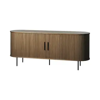 Gewoonstijl Olivine Olivine Lenn Dressoir Gerookt Eiken - Hout - Met Schuifdeuren - Verstelbare Planken - Ovaal - Japandi - Opbergkast Donkerbruin - 180 X 45 X 76 Cm