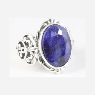 AsiAsia Opengewerkte Zilveren Ring Met Blauwe Saffier - Maat 18