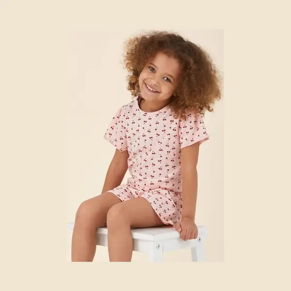 Little Label - Zomer Pyjama Meisjes - Roze Kersen - 122-128 / 8Y - Extra Zachte Bio-katoen thumbnail