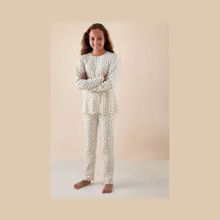 Little Label - Emma Pyjama Meisjes - Roosjes Blauw - 10Y/134-140 - Extra Zachte Bio-katoen