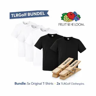 5 Pack Fruit Of The Loom Original Heren T-Shirt 100% Katoen Ronde Hals - Maat L (Wit/Zwart) Inclusief 2 TLRGolf Wasknijpers