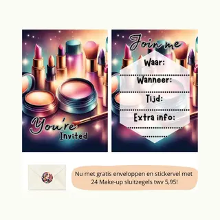 Uitnodiging Kinderfeestje - Kinderfeest - Uitnodigingen - Verjaardag - Inclusief Enveloppen - Eigen Design En Print - Wenskaart - Make Up - 16 Stuks -