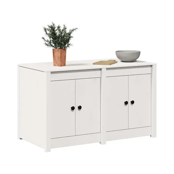 VidaXL Kitchen Cabinet White 106 X 55 X 64 Cm Solid Pine Wood, Modern Rectangular Kitchen Cabinet, Durable Pine Wood Storage Unit, Space Saving thumbnail