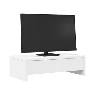 VidaXL Monitorständer, Schreibtischaufsatz Mit Schubladen, Unterbau Bildschirm Laptop Ständer, Tisch Erhöhung Für Pc Monitor Drucker, Weiß