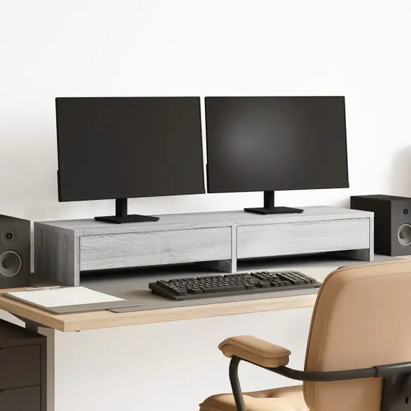 VidaXL Monitor Stand With Drawers, Display Stand For Laptops, Computer Stand For Home Office, Monitor Arm Desk Mount, Grey Sonoma Engineered Wood thumbnail